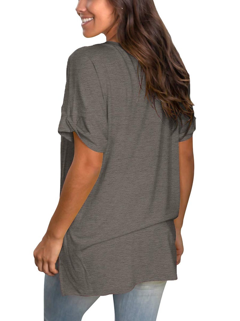 SAMPEEL Womens Short Sleeve Tops Plus Size Casual Tees Summer V Neck T Shirt Dark Gray XXL - Image 3